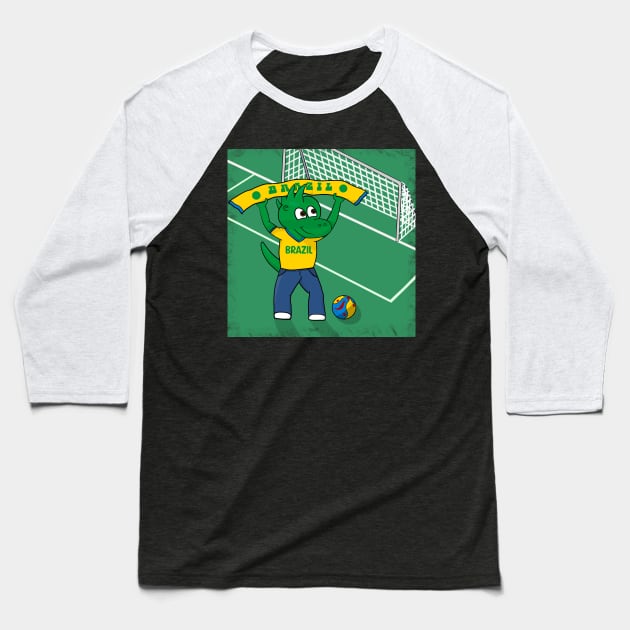 Dino Brazil Football Fan Baseball T-Shirt by SNCdesigns